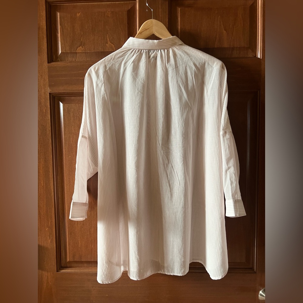 Weekend Max Mara Shirt Button Down Striped White and Light Pink Size 10 - Picture 3 of 15